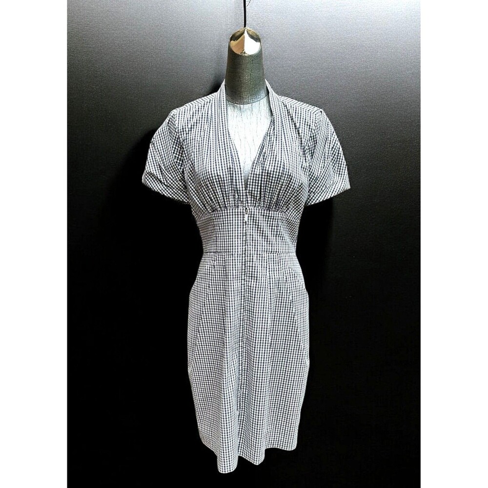 BCBGMaxAzria  Blue White Checkered Gingham Short Sleeve Dress Size 6